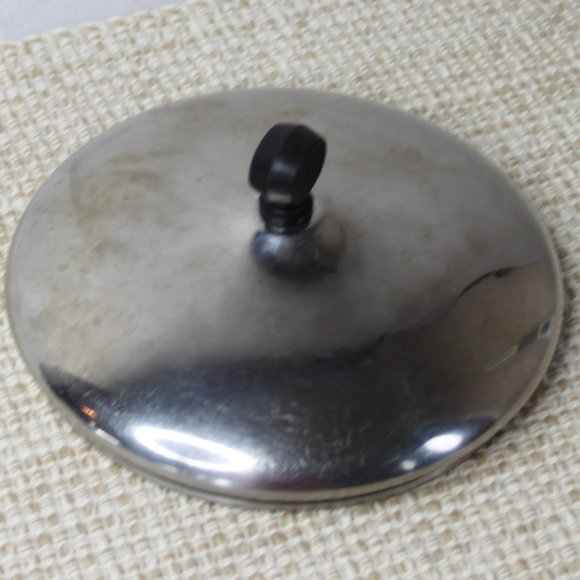 VINTAGE FARBERWARE 7.25" REPLACEMENT LID ONLY STAINLESS BLACK KNOB - Picture 7 of 14